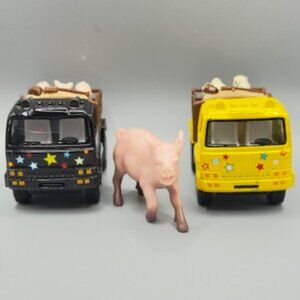 Lot of 2 Die-Cast Farm Trucks w/ Animals + Plastic Farmhouse Toy
